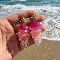 1Pairs Ocean Sweet Starfish Gradient Jellyfish Acrylic Earrings for Ladies Cute Summer Vacation Style Ear Jewelry Accessory