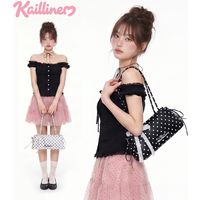 New Polka Dot Shoulder Bag Y2K Ribbons Bow Baguette Underarm Bag Leather Sweet Girl Cute Lolita Retro Korean women bags Handbags