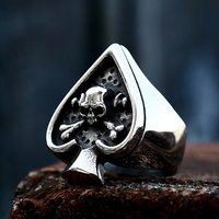 Gothic Fashion Spades Poker Card Skull Ring For Men Women 316L Stainless Steel Classic Poker Heart Rings Punk Rock Jewelry Gifts