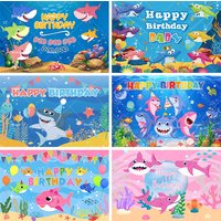 Cartoon Sharks Backdrop Newborn Baby Shower Banner Kids Birthday Party Decor Supplies Marine Animals Kids Portrait Background