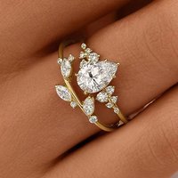 Huitan Trendy Bridal Sets Rings with Waterdrop Cubic Zirconia Romantic Women's Accessories Anniversary Party New Luxury Jewelry