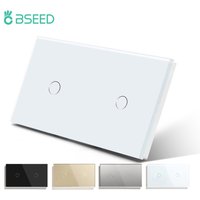 Bseed EU Double 2/4/6Gang 1Way Wall Touch Sensor Switch For Home Light Switch White Black Crystal Class Panel LED Blue Backlight