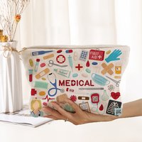 Medical-Themed Corduroy Cosmetic Bag Portable Storage Bag for Healthcare Professionals Nurses' Day Gift