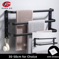 Porte-serviettes mural en aluminium noir avec autocollant, rail de barre, porte-serviettes, T1, 256, 30-50 cm
