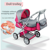 Foldable Baby Doll Stroller Large Toy Pram with Shoulder Bag Retractable Canopy Adjustable Soft Handle Kids Girls Pretend Play