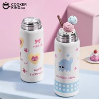 COOKER KING 550ML Thermos Cup Cartoon Straw Water Bottles with Cute Doll Lid Double Drinking Coffee Mugs Keep Hot/Cold Drinkware