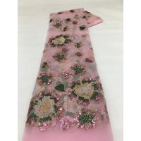 Pink Exquisite African Sequins Tulle Lace Fabric 2026 High Quality Mexican Beaded Tulle Mesh Lace For Wedding Prom Dress Sewing