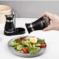 2pcs Glass Spice Bottle Adjustable Refillable Salt and Pepper Shakers with Shelf Spice Dispenser Pour Holes Kitchen Gadget