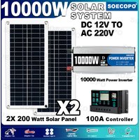 SOECOPO 10000W Peak Solar System Kit DC 12V - AC 110V/220V Inverter 2*200W Photovoltaic Panels 100A Controller for Camping Home