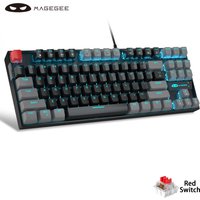 MageGee 75% Mechanical Gaming Keyboard with Blue/Red Switch, LED Blue Backlit 87 Keys Compact TKL Wired Keyboard for Windows PC