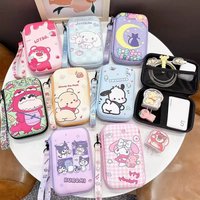 Anime HelloKitty Data Cable Earphone Charger Mobile Hard Drive MiniCCD Storage Bag Kuromi Drawstring Bundle Portable Makeup Bag