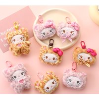 2PCS Sweet Y2K Leopard‑Pattern KT Cat Plush Keyring Adorable Bow Decor Bag Charm Girly Daily Accessory