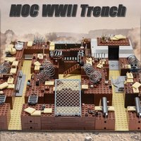 MOC WW2 Military Trench Building Blocks Ruins Battlefield Soldiers War Scene Barrier Bricks Toys Kids Gift