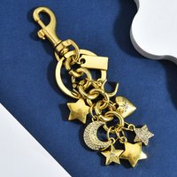 Light Luxury Star Moon Love Overlay Dual Color Inlaid Rhinestone Car Keychain Metal Buckle Fashionable Bag Pendant Decoration