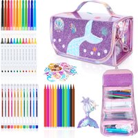 70PCS Coloring Painting Kits for Girls with Mermaid Pencil Case Drawing Set with Markers Crayons Art Supplies for Kids Ages 3-10