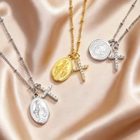 Religious Holy Virgin Mary Pendant Necklace Zircon Cross Gold Plated Beads Chain Necklace for Women Amulet Prayer Jewelry