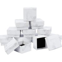 12 Pack Small Square Kraft Ring Earring Box 2x2x1.2" Marble White Cardboard Jewelry Gift Boxes for Valentine's Day Anniversaries
