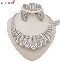 Trend Dubai Sliver Color Jewelry Sets For Women Big Necklace African Jewellery Set For Women Italian Bridal Wedding Accessories