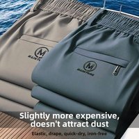 Quick Dry Ice Silk Men's Summer Ultra-Thin Breathable Casual Pants Loose Fit Straight Leg Polyester Fiber Low Maintenance