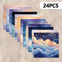 24pcs, Dreamy Starry Night Scrapbook Paper, A5 Size, DIY Journal, Material Paper, Patchwork, Album, Handbook, Decoration