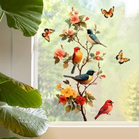Tree Branch Bird Butterfly Stickers Window Cling Butterfly Decal Glass Door Decoration Home Fridge Sticker Electrostatic Sticker