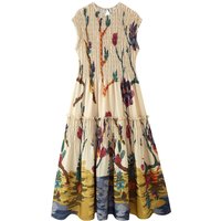 Women's Summer Cotton-Linen Ruched Slim-Fit Printed Long Dress Elegant Versatile Sleeveless Dress Pure Desire Casual Style MION