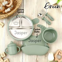 6pcs Personalized Stainless Steel Weaning Set, Custom Name&Symbol Cartoon Feeding Set for Toddler Baby Kids, Baby Gifts