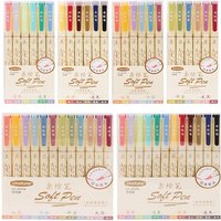 24Color Retro Lettering Art Marker Drawing Pen Set Multicolor Soft Brush Tip Calligraphy Painting Aesthetic Cute School Supplies