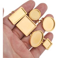4pcs/lot Gold Stainless Steel Open Ring Settings Flat Blank Base Large Round Oval Resin Cabochons Tray Ring Bezel Jewelry Making