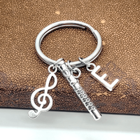 1Pc Music G Clef Keychains Initial A E J M Letter Charm Keyring Flute Pendant Keychain Mini Flute Charm Music Bag Accessories