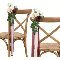 2pcs Wedding Decorative Chair Back Flowers, Outdoor Garden Decorative Artificial Flowers, Home Room Decorative Rose Fake Flowers