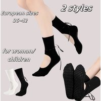 European sizes 36-42, 1/2 Pairs Exposed Back Drawstring High-Top Yoga Socks with Rubberized Soles, Pure Sensuality for Woman