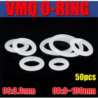 50pcs VMQ O Ring Seal Gasket Thickness CS 3mm OD9 ~ 100mm Silicone Rubber Insulated Waterproof Washer Round Shape White Nontoxic