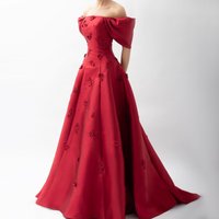 Sharon Said Arabic Red Off Shoulder A-Line Evening Dress with 3D Flowers Wedding Party Gowns SF273 Customized