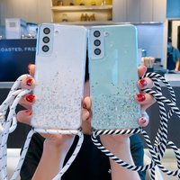 Glitter Necklace Case For Samsung Galaxy S25 S23 S21 S20 FE S24 Plus S26 Ultra A56 A36 A17 Crossbody Lanyard Strap Phone Cover