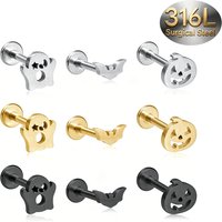 1/5pcs 316L Surgical Steel Halloween Labret Studs Pumpkin Ghost Bat Cartilage Earrings Tragus Lip Piercing Jewelry for Women Men
