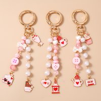 Pretty Enamel Love Heart Keychain Pearl Beaded Key Ring Pendant for Women Girl Handbag Decor DIY Handmade Jewelry Gifts