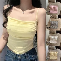 Sexy Sleeveless Tank Tops Pleat Women Casual Vest Crop Camisole Chest Pad Inner Wear Slim Fit Slimming Women's Summer Tops