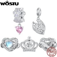 WOSTU 925 Sterling Silver Crown Charm Infinite Love Angel Zircon Beads Fit Original Bracelet Bangle Jewelry Gift for Women