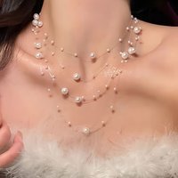 Elegant White Pearl Choker Necklace Women's Clavicle Chain Autumn/Winter Fairy Sweater Chain Multi-Layer Beaded Chain Necklace