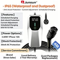Junsun Tragbares EV-Ladegerät 3,6KW 7KW 11KW 22KW IP65 Wasserdicht Typ 2 Ladekabel 6 8 10 13 16 20 24 32A Einstellbarer Strom Zeitgesteuertes Laden mit Verzögerungstimer Touch-Button-Steuerung 2 Jahre