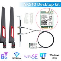 Tri Band WI-FI 6E Intel AX210 Bluetooth5.4 5374Mbps M.2 Wireless WiFi Card AX210NGW 2.4G/5G/6G 802.11ax With Antenna Kit Win11