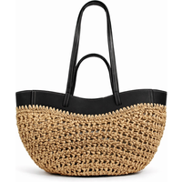 Large Capacity Straw Woven Tote Bag Hand Woven Drawstring Handbag Women's Vacation Style Vegetable Basket Shoulder Bag