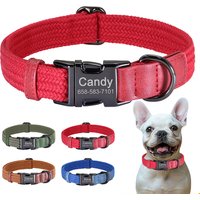 Personalized Nylon Dog Collar Adjustable PU Dog Collars Custom Pet Name Buckle Necklace for Small Medium Large Dogs Pug Bulldog
