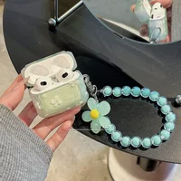 Cute Green Flower Case For Apple AirPods 4 Cover Soft TPU Protective Case For Air Pods Pro 3 2 Airpods 3 2 1 with Hook