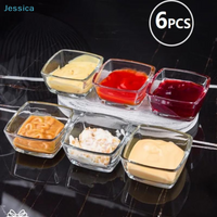 ♥6Pcs Clear Square Glass Dip Bowls - Mini Glass Sauce Dishes for Condiments, Dips, Spices & Dessert Serving