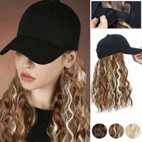 12Inch Synthetic Long Wavy Curly Baseball Cap Wig Adjustable Heat-Resistant Fibers Wig for Women Daily Use