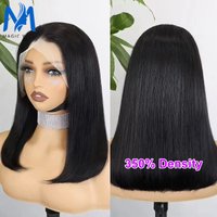 Super Double Drawn Bone Straight Bob Human Hair Wig 350%Density Thick Hair Wig 13x4 Transparent Lace Front WIg for Black Women