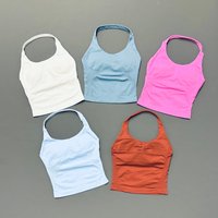 HISTELLO Halter Top Women Yoga Tank Tops Sexy Backless Strappy Removable Pads High Stretch Gym Fitness Workout Sports Top