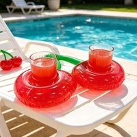 1pc Cute Cherry Shaped Inflatable Cup Holder, Double Cherry Floating Drink Coaster, Summer Pool Party Beach Accessories